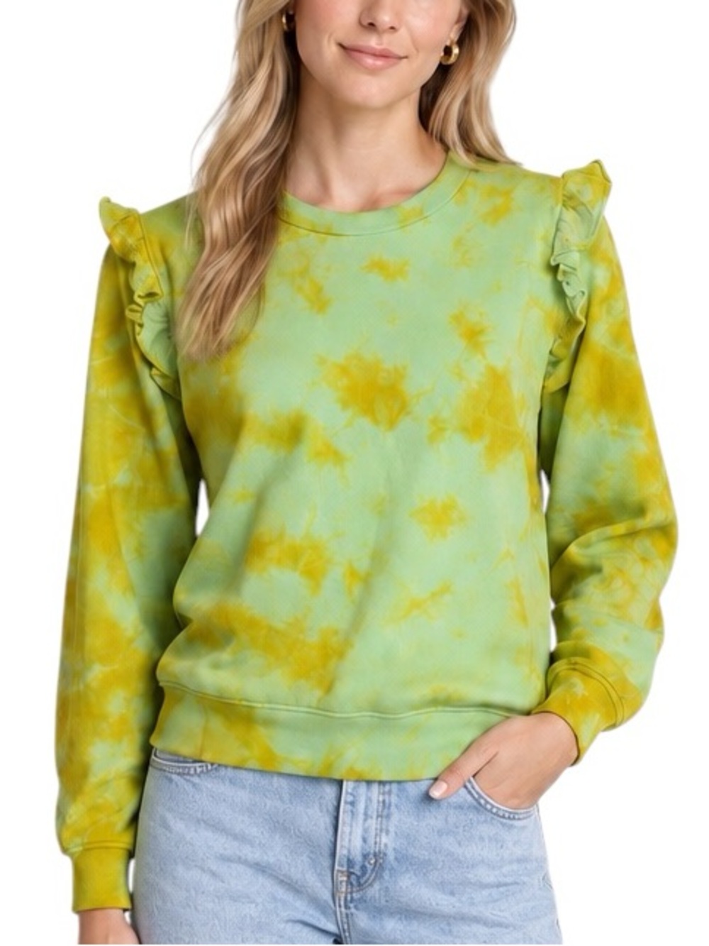 NWT Clare V. Cloud Tie-Dye Daiquiri Ruffled Sweatshirt - Sz L